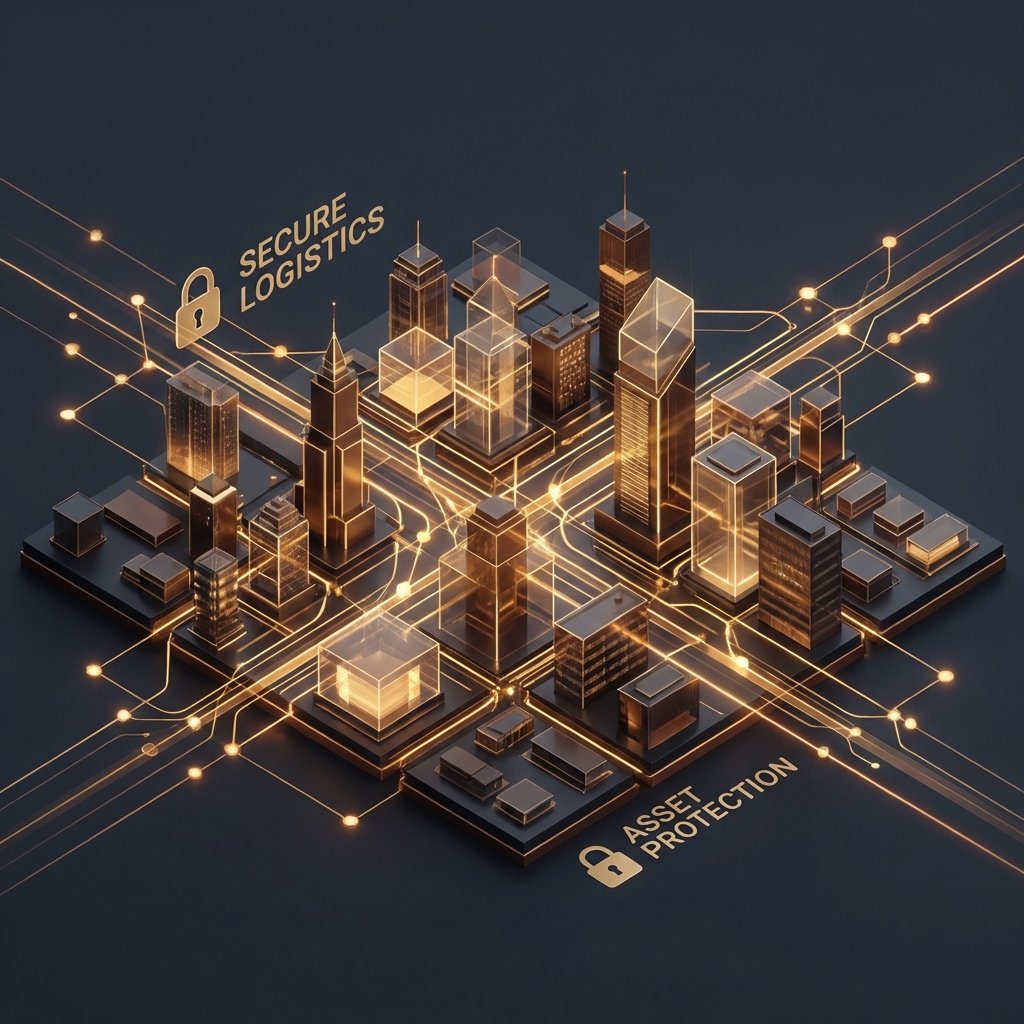 Abstract gold data lines on isometric city map